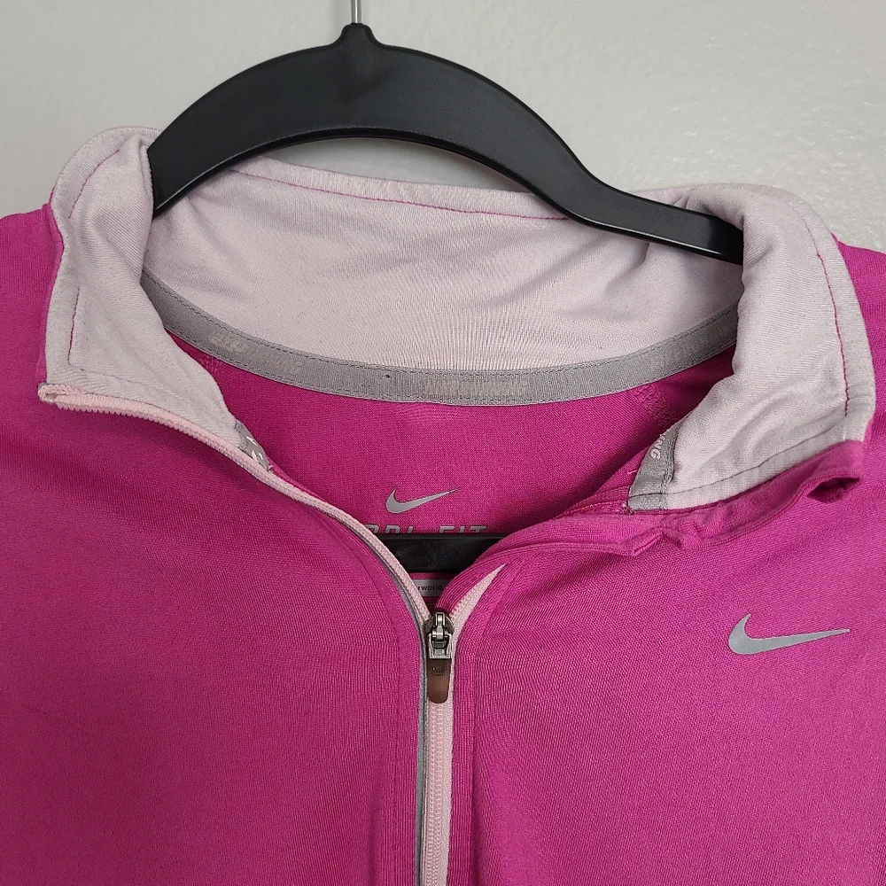 Nike Pink Dri-Fit Running Quarter Zip Stretchy Pullover Long Sleeve Top Medium